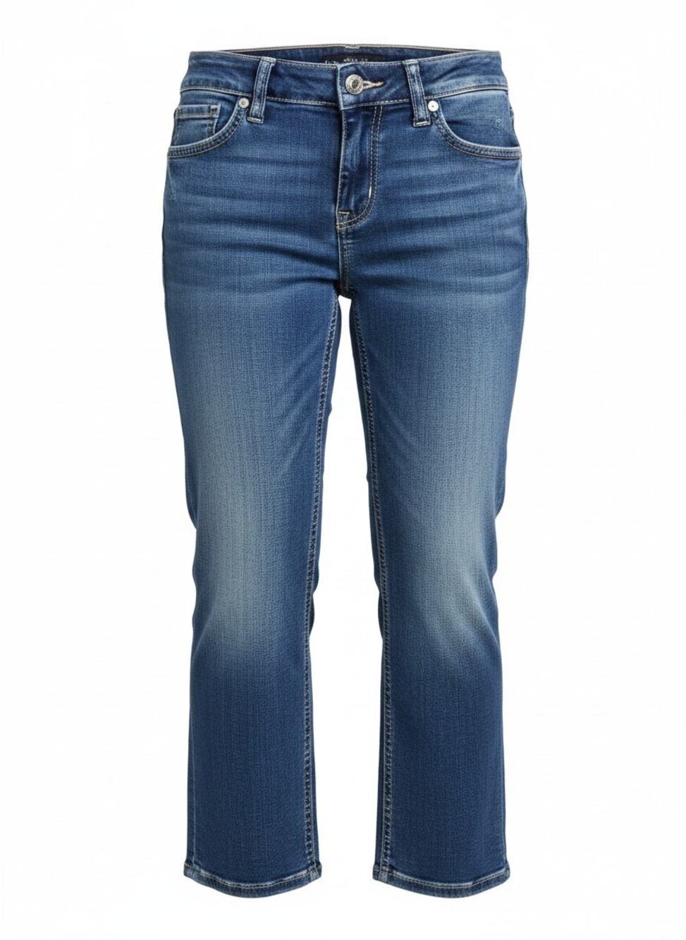 Silver Jeans Co. Women's Suki Mid Rise Capri Blue Denim Thick Stitch Size 6/28